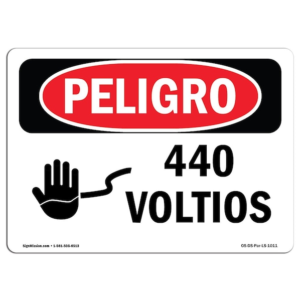 Signmission OSHA Danger Sign, 440 Volts Spanish, 7in X 5in Decal, 5" H, 7" W, 440 Volts Spanish OS-DS-D-57-LS-1011 - main